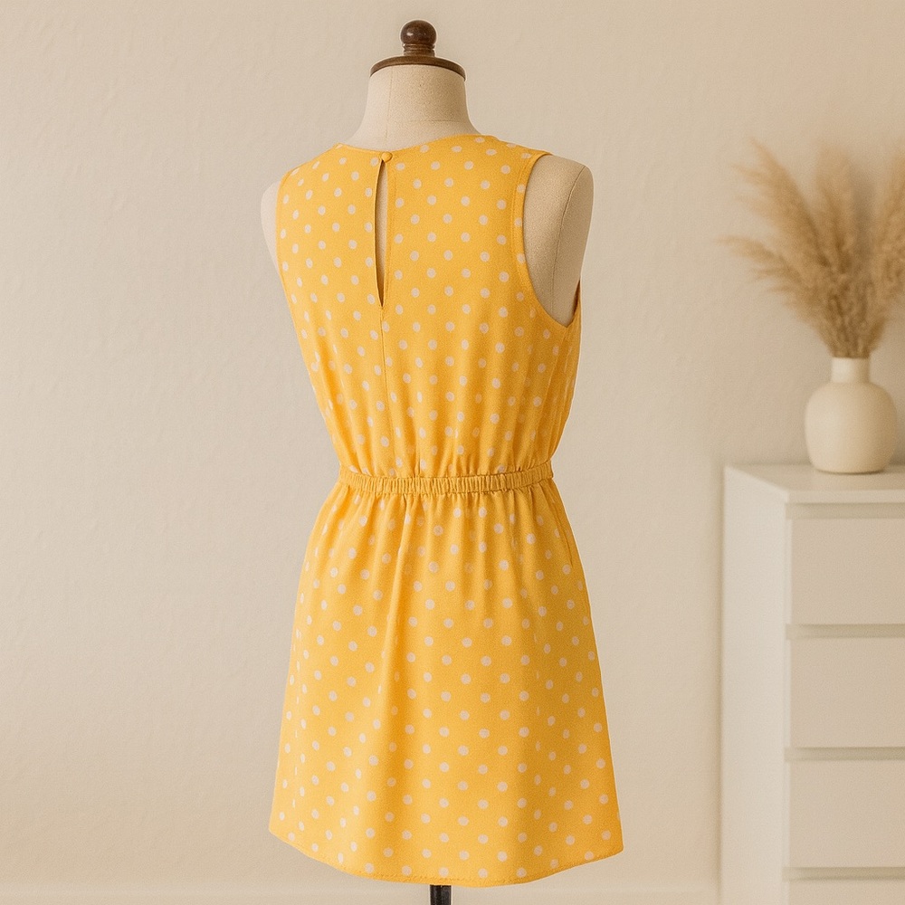 MONTEAU - Yellow Polka Dot Wrap-Style Mini Dress – Size S - Picture 2 of 7